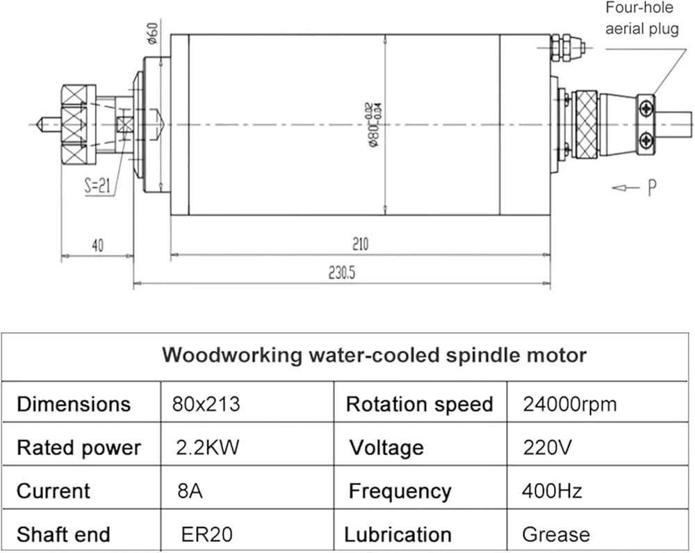 GDZ-80-2.2B Water Cooled Cooling Spindle Motor 2.2KW ER20 220V