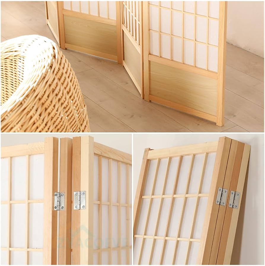 木製フレーム竹製パネル 4連パーテーション 木製フレーム竹製パネル 4