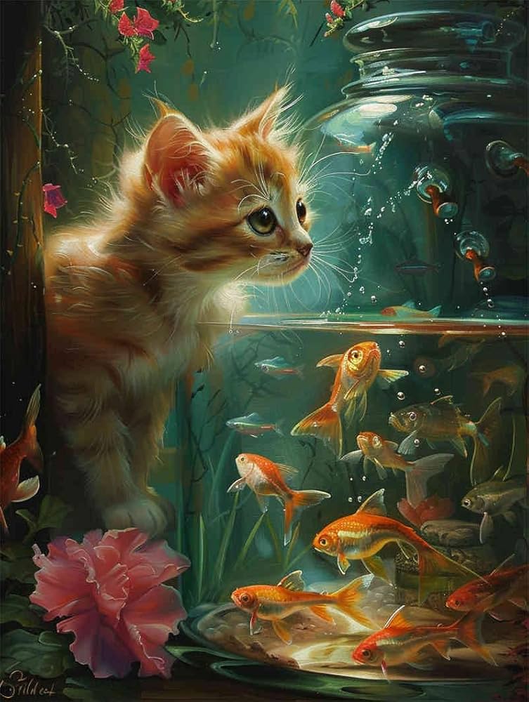 油絵 油絵 専用 てんとう虫を見ている猫 キュービックピュアコットン