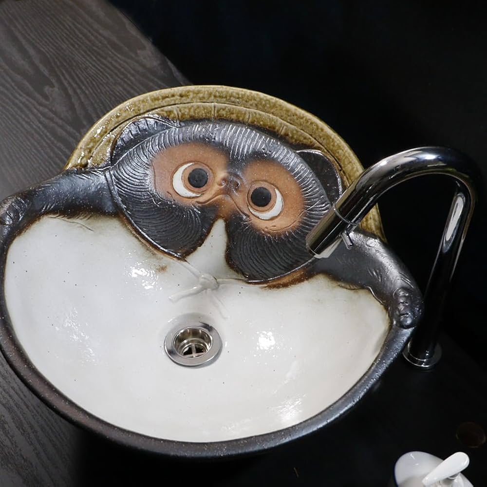 Amazon | 洗面ボウル 陶器 おしゃれ 手洗い鉢 和風 陶器洗面 たぬき 狸