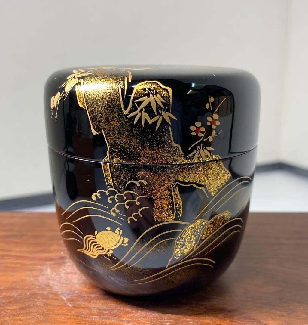 茶道具 棗 鎌倉彫 木製漆器 作家物 在銘 手彫り 旧家蔵出骨董 時代物