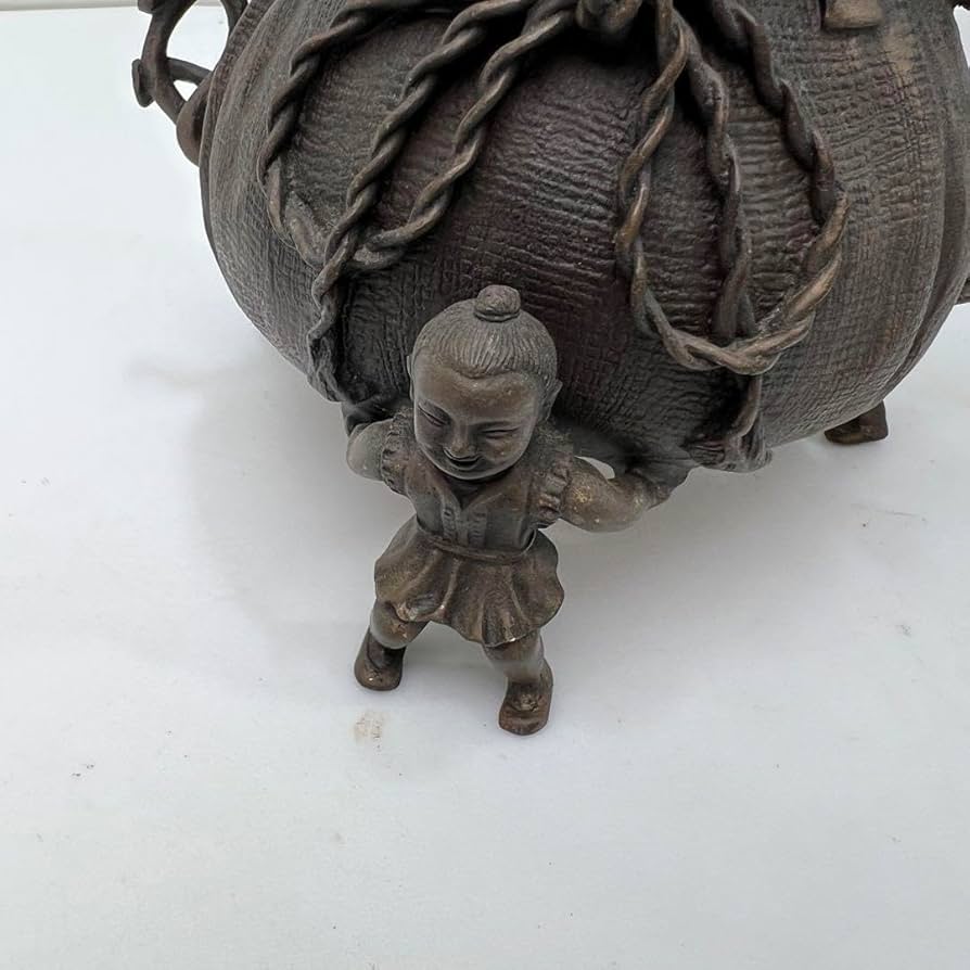 AKa3667大明宣徳年製 古銅 唐子置物人形