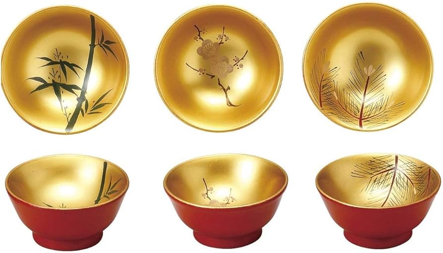 Amazon.co.jp: 会津漆器 酒器 金地 1.8 小盃セット (3P)松竹梅(手描
