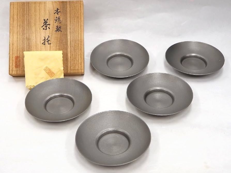 Amazon.co.jp: 精峰堂造 本錫製 茶托 無地 5客セット 径約9.8cm 共箱