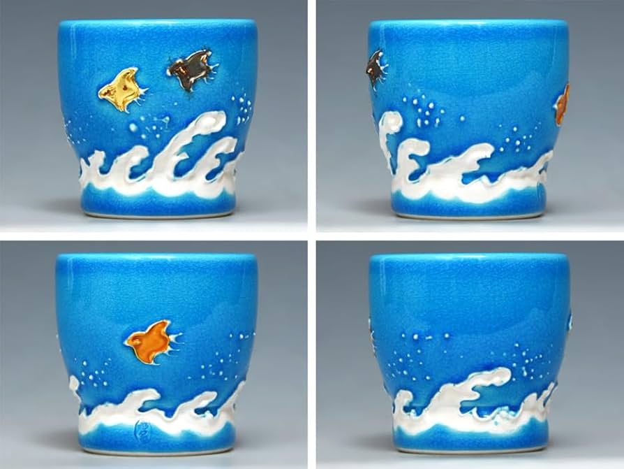 P442 七種蓋置 『鳴滝窯 橋本城岳造』『交趾釉』 共箱 茶道具