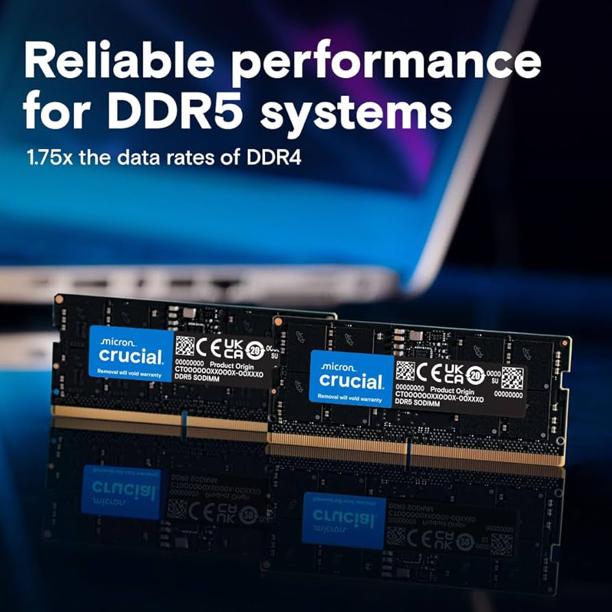 Crucial 64GB DDR5 RAM Kit (2x32GB), 4800MHz CL40 Laptop Memory