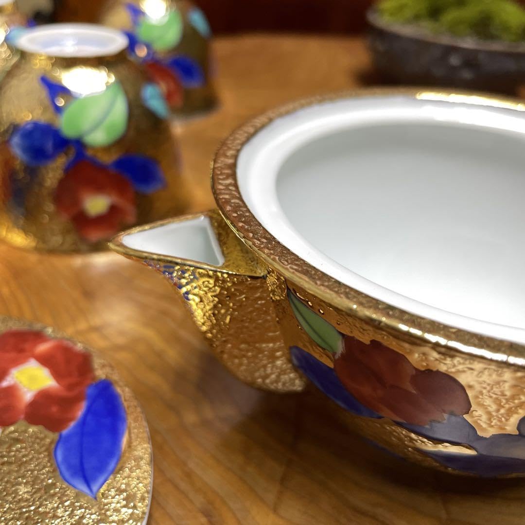 Amazon.co.jp: 有田焼 金龍窯 伝統工芸師 江口天童 金彩椿絵 宝瓶