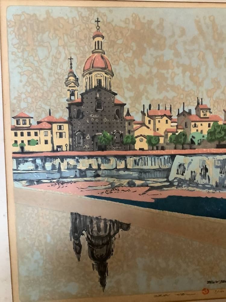 うえのたかし作*直筆サイン入り 木版画*夏の午後*AP*美術*芸術*風景画