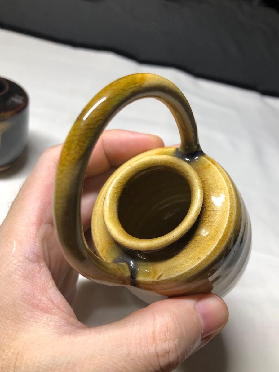 城山窯 金子信彦 作 萩焼 立鶴 筒茶碗 共箱 共布 栞 茶道具 萩焼 天寵