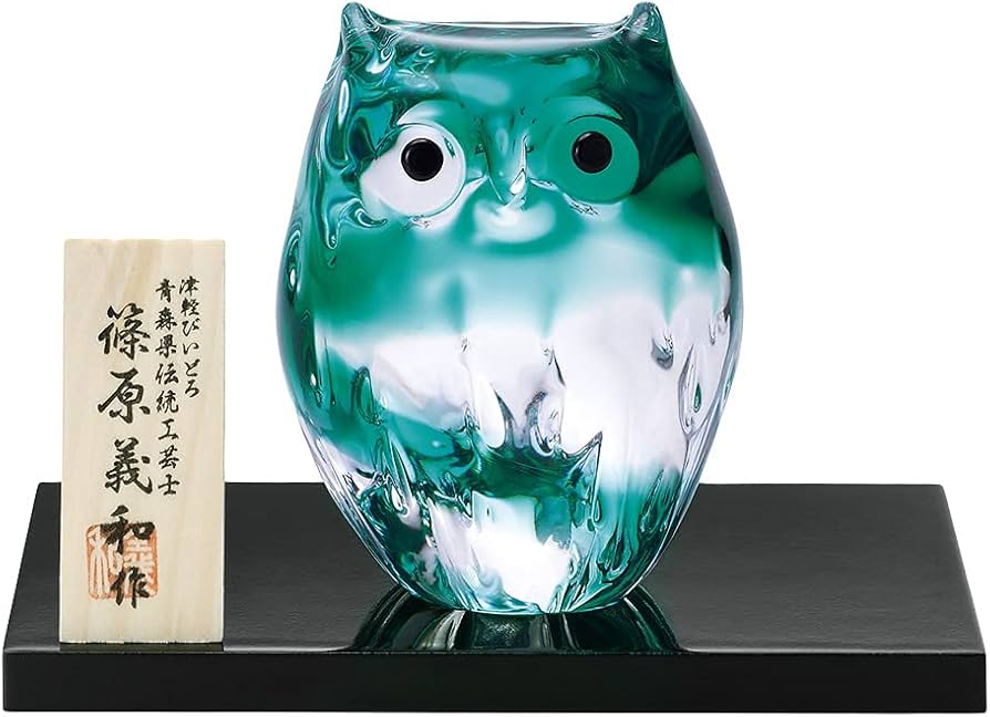 Amazon.co.jp: 津軽びいどろ 子ふくろう 小 透明 置物 梟 ガラス細工