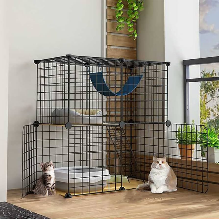 Amazon.co.jp: DIYネコケージ 折りたたみ 猫ハウス 多頭飼い 2段 猫