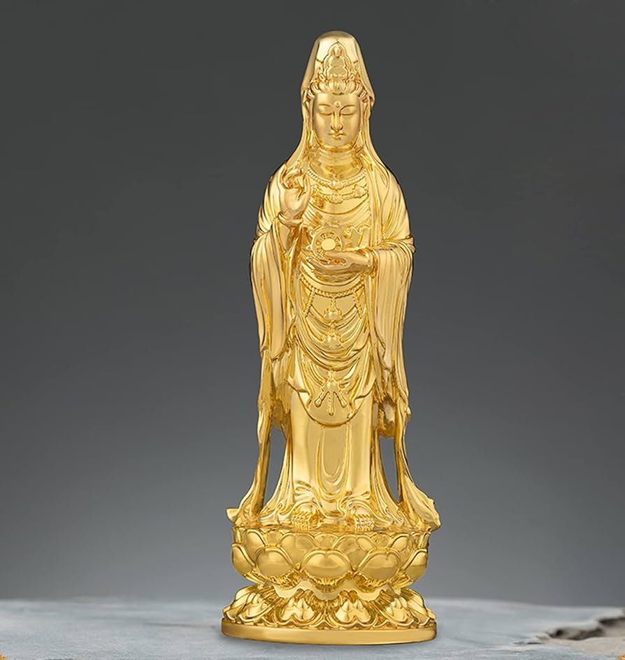 仏教美術 古銅鍍金 観音菩薩像 仏像 置物 重さ約2.8㎏ C 6584