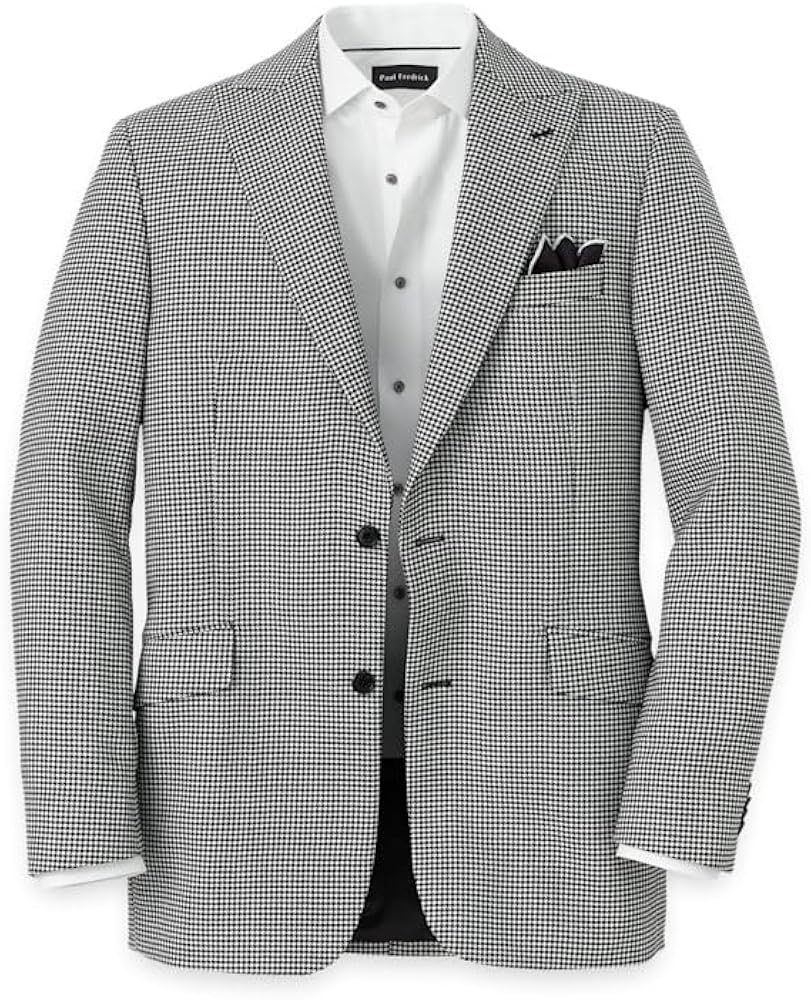 Paul Fredrick Men's Wool Houndstooth Single Breasted Peak Lapel