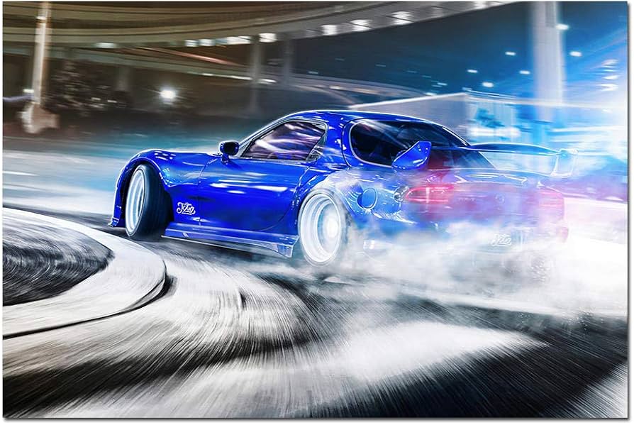 Amazon.co.jp: マツダRX-7ドリフトキャンバス絵画ウォールアート