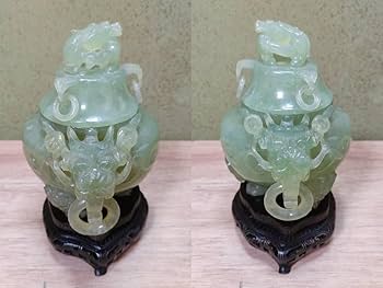 Amazon｜玉香炉 翡翠 玉石 彫刻 香炉 唐木足付台 中国美術 軟玉 置物