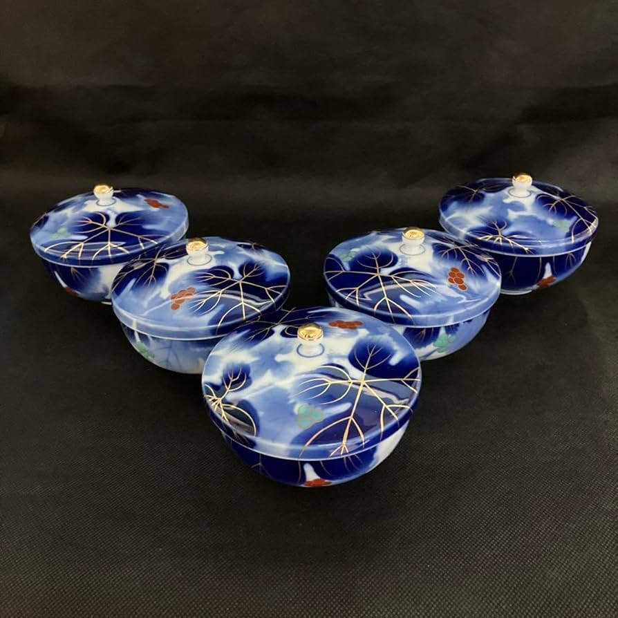 中国 若深珍蔵 染付 煎茶椀 五客 山水 鳥図 茶器 陶磁器【MA580】