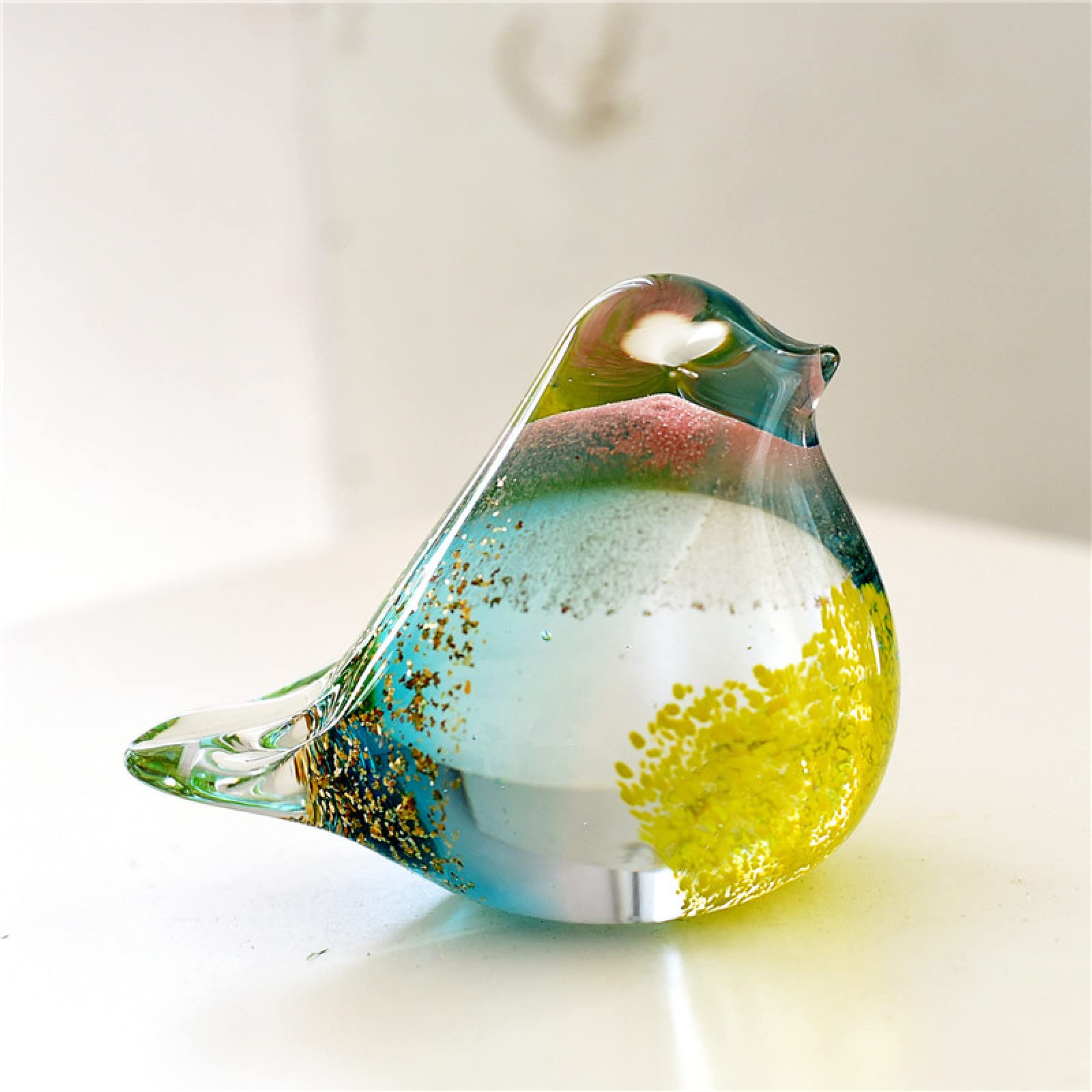 Amazon.co.jp: 手作りガラス黄色い鳥スズメ鳩置物吹きガラスガラス色