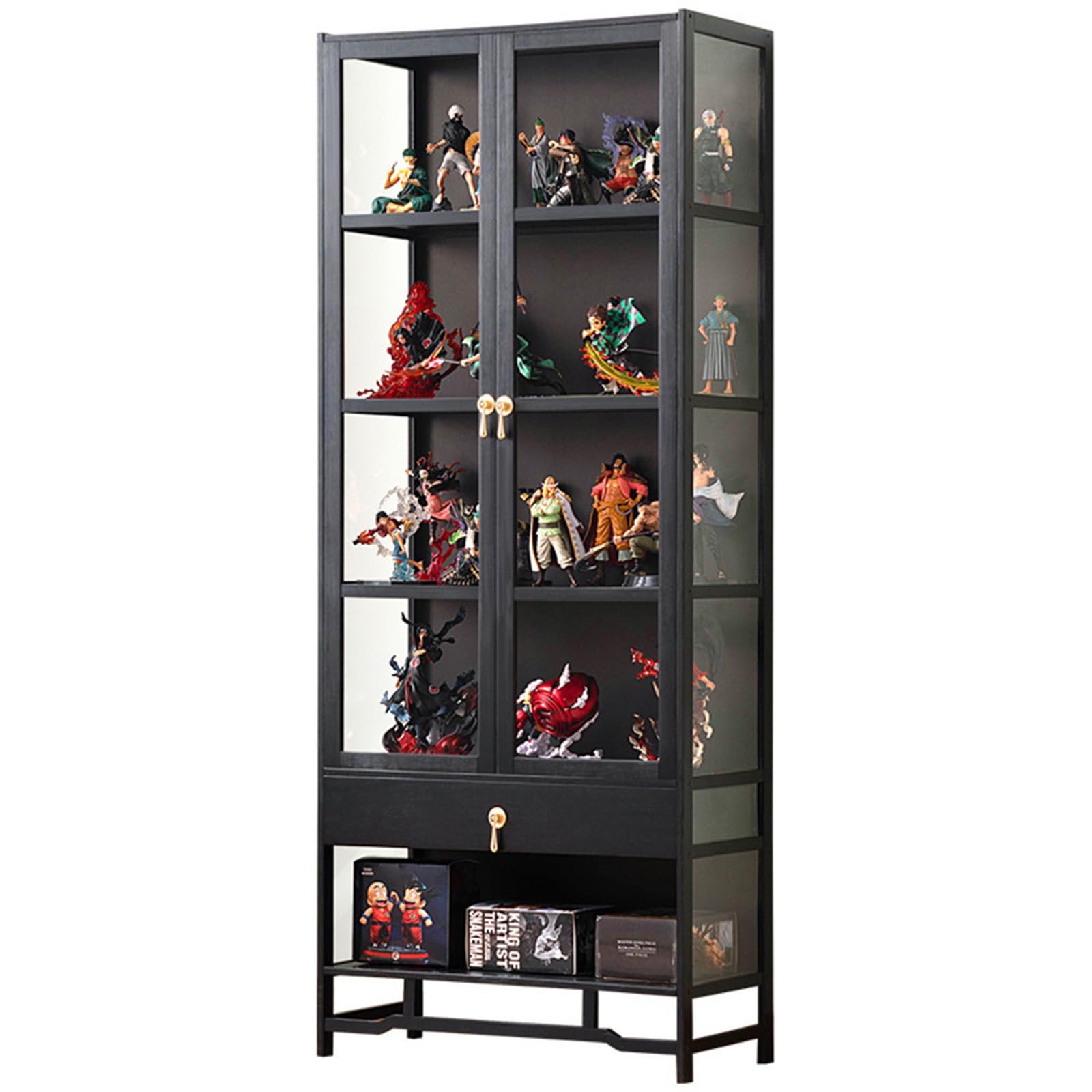 イギリスアンティークディスプレイケース 黒 赤 収納付き イギリス