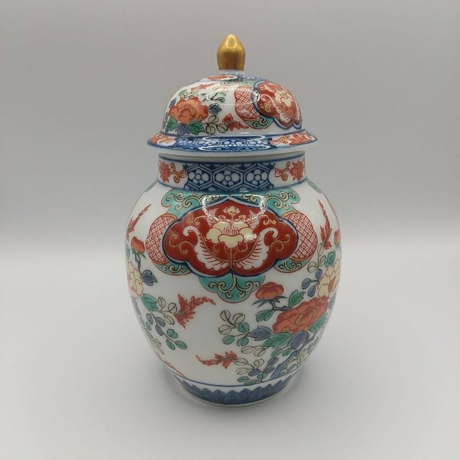 江戸時代、元禄、染錦、沈香壺。箱付き、 江戸時代、元禄、染錦、沈香壺。