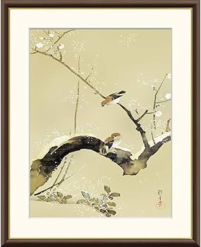 Amazon.co.jp: 絵画 日本の名画 梅、雀 酒井抱一 額入り インテリア