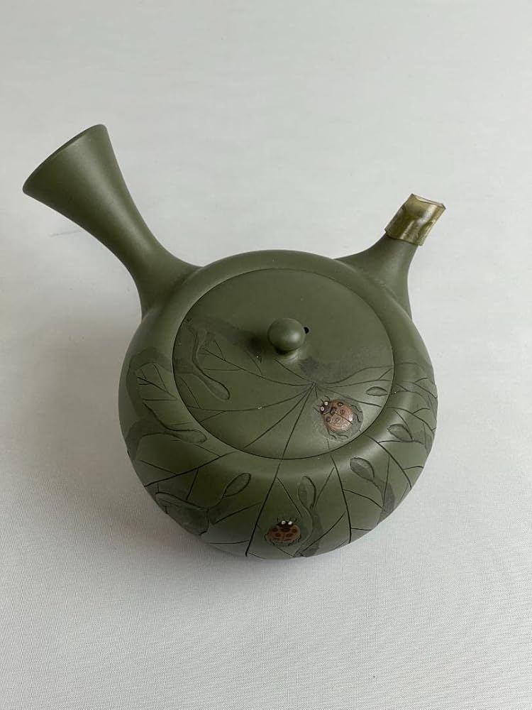 煎茶道具 常滑焼 緑泥 蔦彫り 急須 伊藤昭陽 箱無し 工芸品 美術