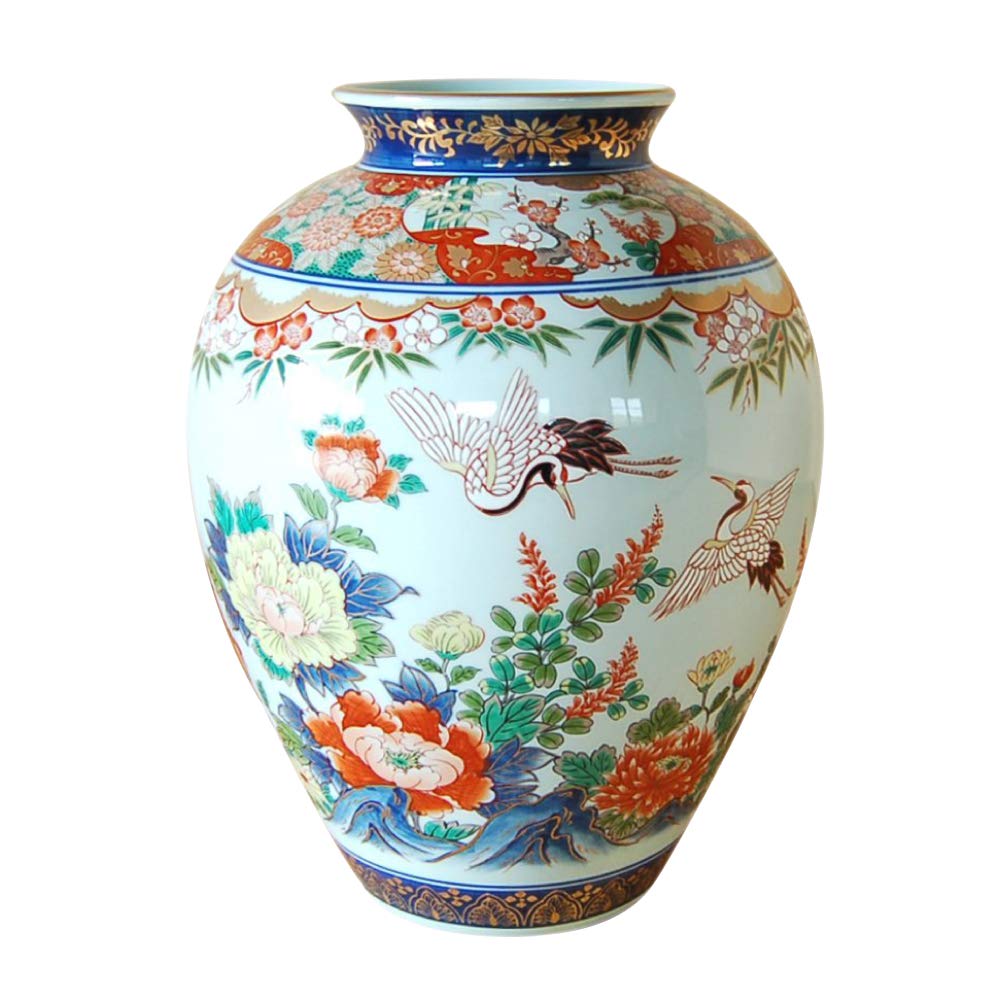 Amazon.co.jp: 花瓶 有田焼 陶器 伝統工芸品 日本製 鶴花園 径22.5cm