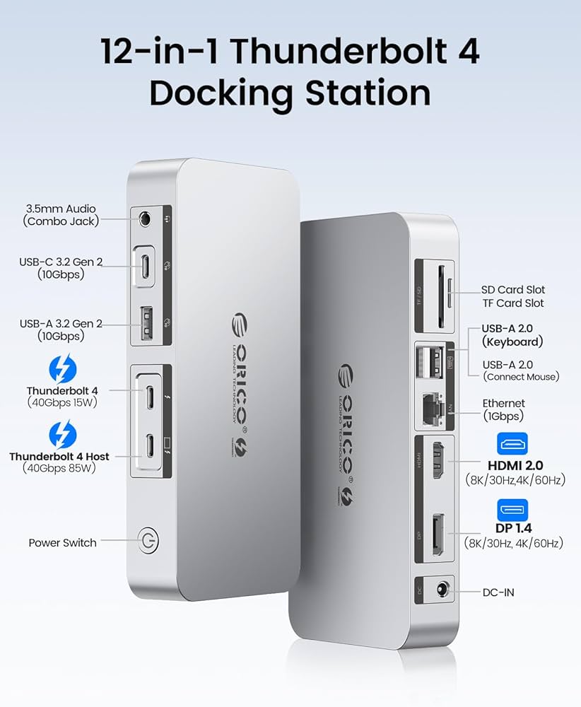 Amazon.com: ORICO Thunderbolt 4 Dock, 12-in-1 40Gbps Thunderbolt