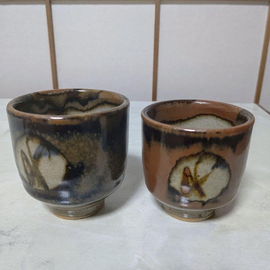 人間国宝・島岡達三】益子焼 湯呑み 2客セット｜縄文象嵌｜民藝陶器