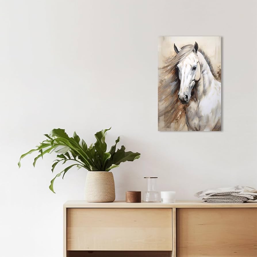 No.240フレーム付きキャンバスアート オシャレ絵画 馬の絵画 白馬 No