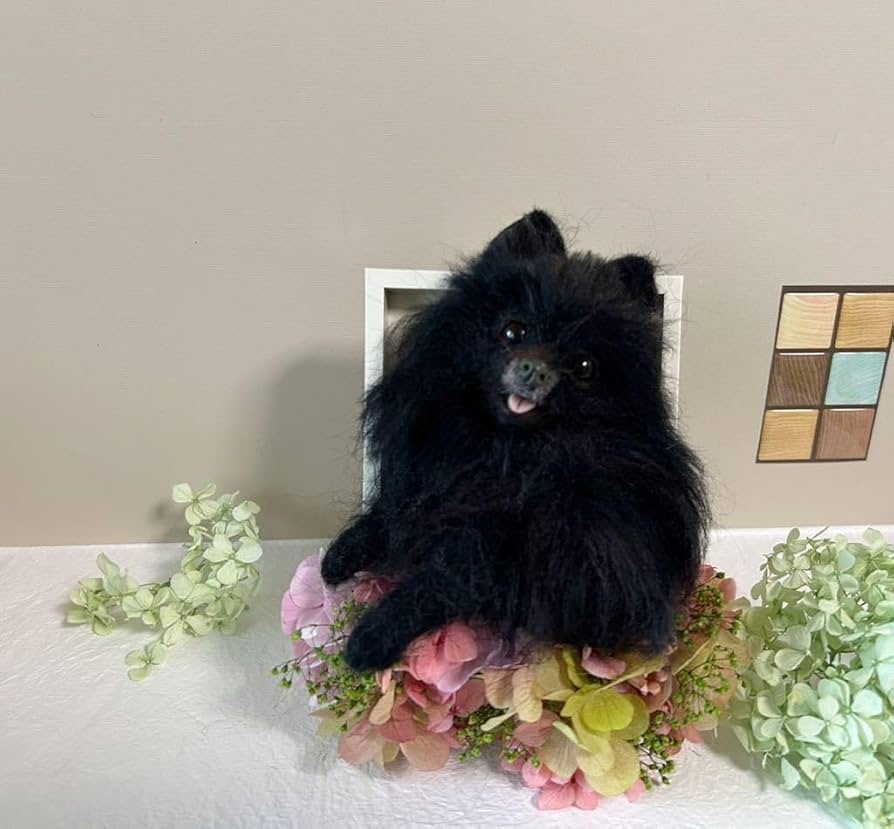 Amazon | 羊毛フェルト にこにこ黒ポメちゃんのフラワーフレーム