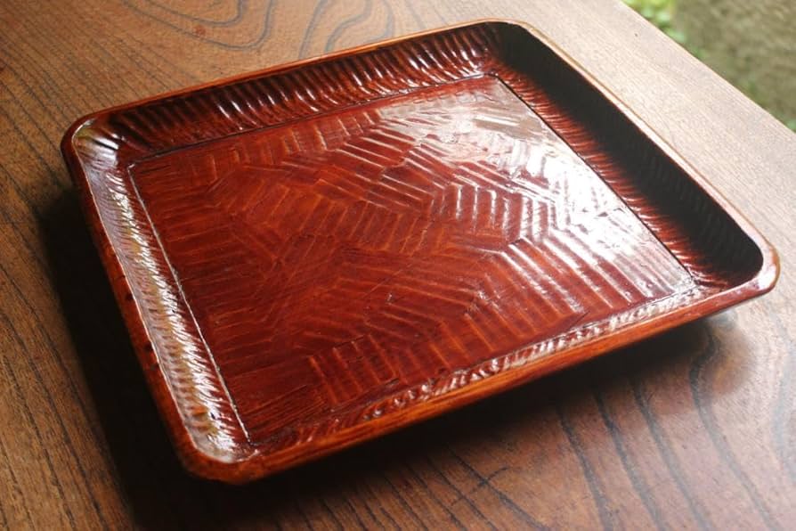 讃岐盆 超美品 木製彫刻模様入り 正方形 お盆 トレー5枚セット 讃岐