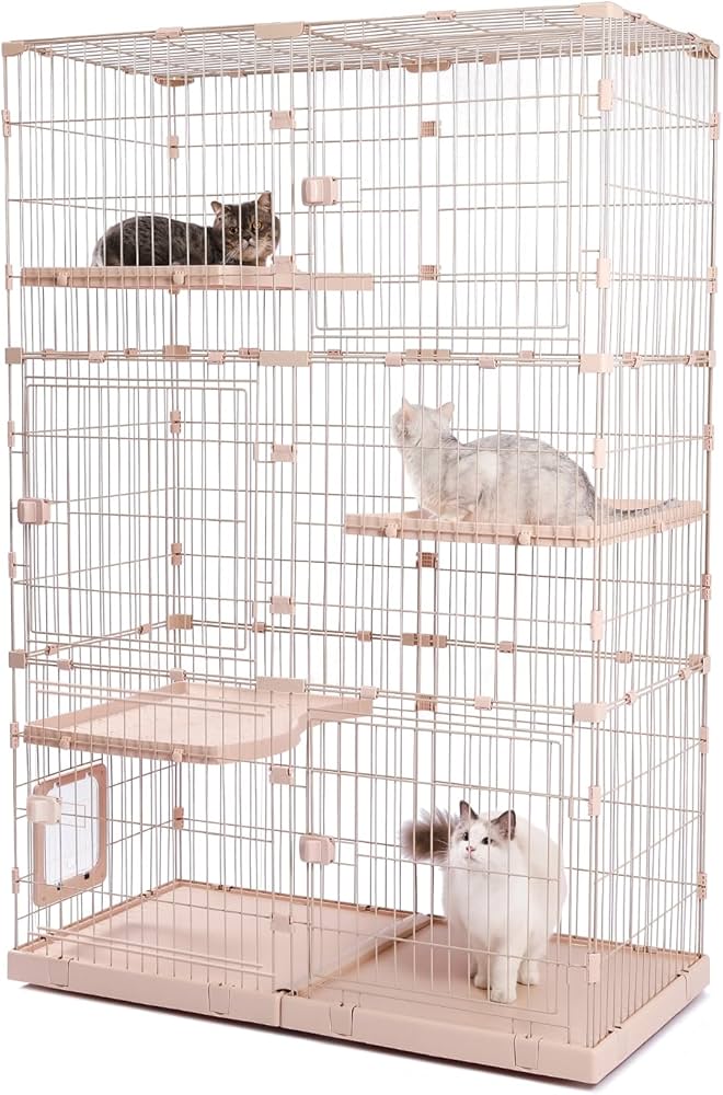 DEOPXF 猫 ケージ 大型 キャットケージ 二層 木製 多頭飼い 猫ケージ