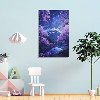 Amazon.co.jp: 絵画 富士山の夜桜が美しい景色インテリア 絵画 魅力的