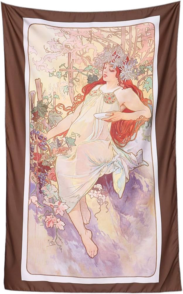 ミュシャ 四つの花（アイリス・バラ）絵画額縁つき