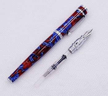 Amazon | Fuliwen アクリル 万年筆 细字 - 青と赤のパターン | 万年筆