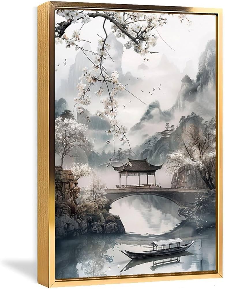 水墨画 風景画 木製フレーム付き