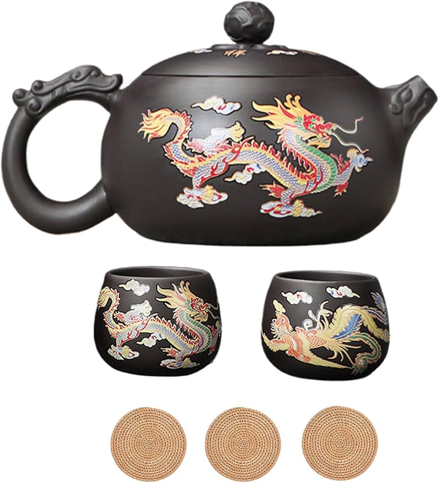 Amazon | 龍と鳳凰の色が変わる紫土のティーポットとカップのセット