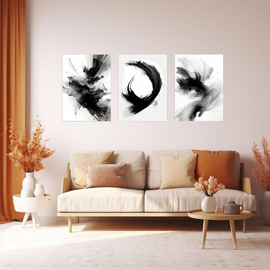 Amazon.co.jp: SHYAMIC アートパネル 抽象 3枚セット飾り絵 抽象画, 黒