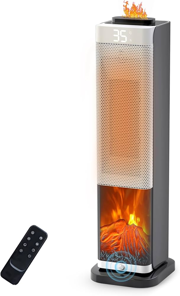 Amazon | セラミックヒーター タワー型【2026新登場・3D水蒸気LED暖炉