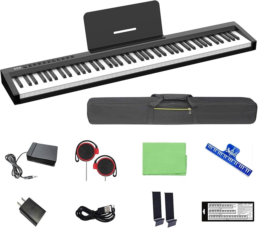 88鍵電子ピアノ 持ち運びソフトケース・譜面台・ダンパーペダル付き 88