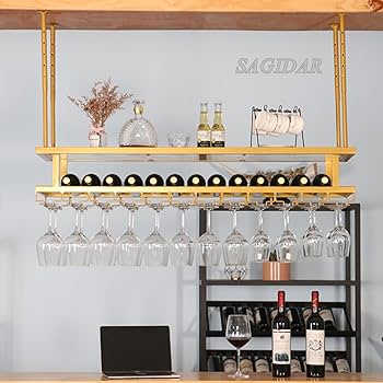 Amazon｜吊り下げワインボトルホルダー ワイングラス収納 ワイングラス