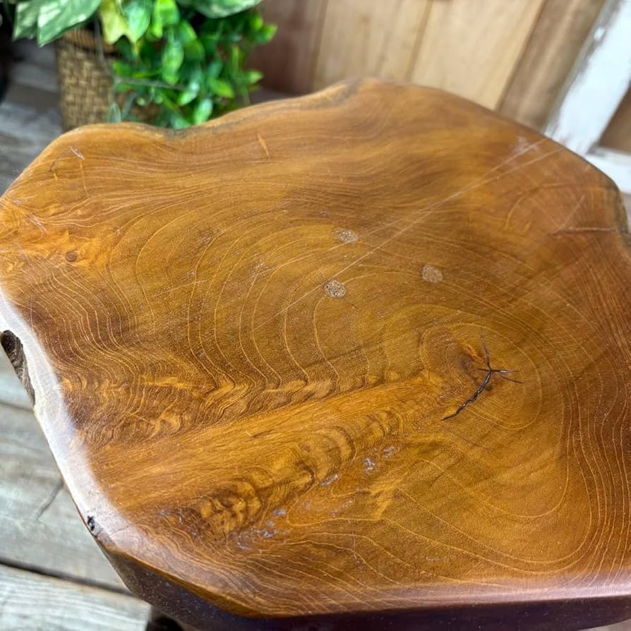 Amazon｜オールドチーク 天然 無垢材 極太 丸太 花台 木製 飾り台