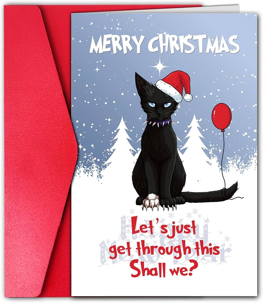 GYYsweetus Cynical Cat Christmas Card, Cat Lover, Xmas Card