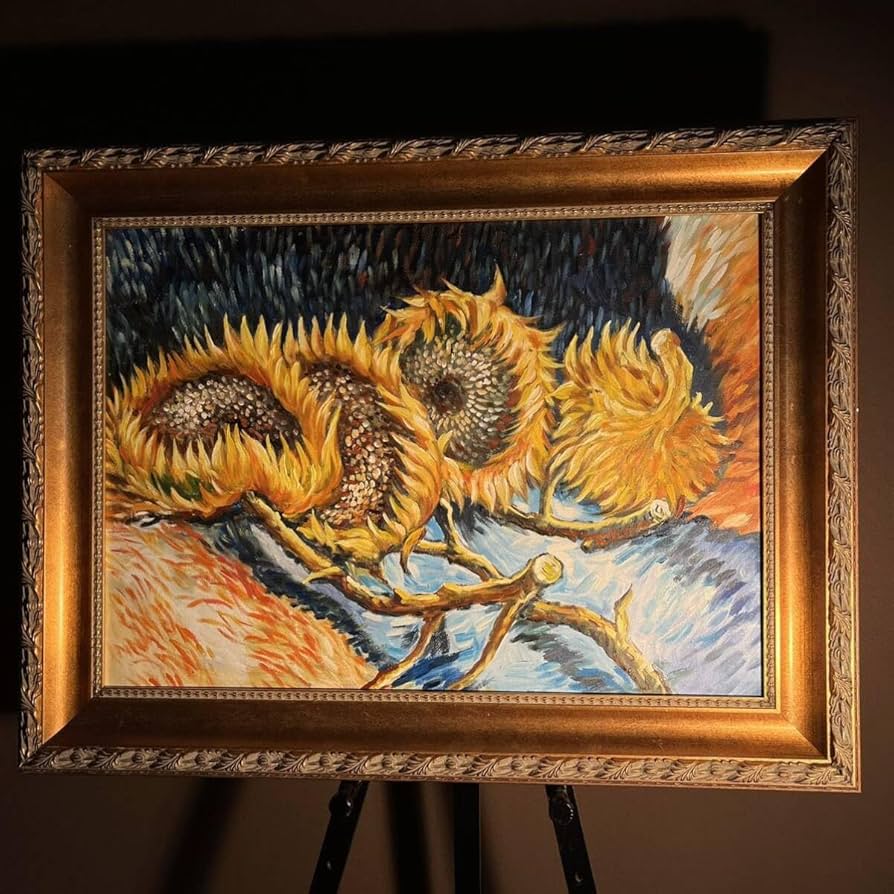 手書き油絵 ゴッホ ひまわり 額付 絵画 インテリア 有名絵画 油彩画