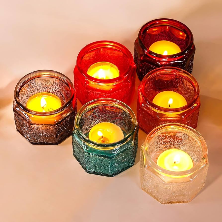 Amazon.co.jp: カラフルなガラス製ティーライトキャンドルホルダー 蓋