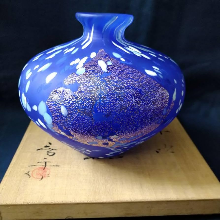 ✤文化勲章受章作家・藤田喬平作✤手吹『金彩花瓶』＊共箱入り