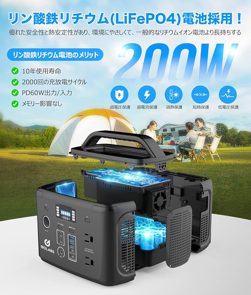 ポータブル電源 大容量 LiFePO4リン酸鉄リチウム電池 320W
