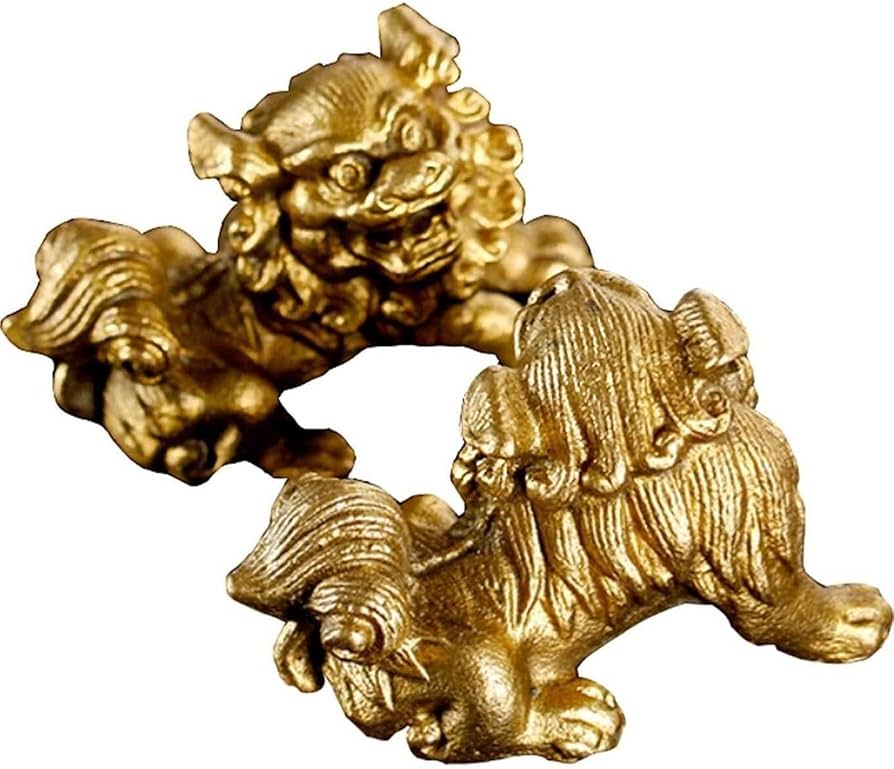 Amazon.co.jp: 中国風水 フードッグ像 銅製守護ライオン像 風水