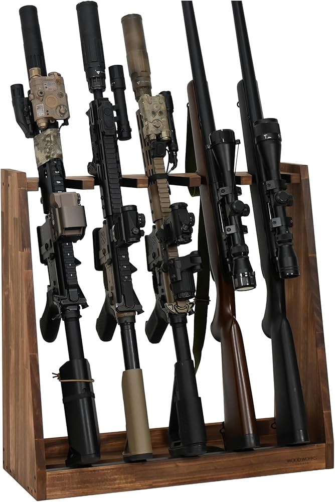 Amazon.co.jp: WOOD WORKS 日本製 ライフルスタンド 5丁掛 (ブラウン