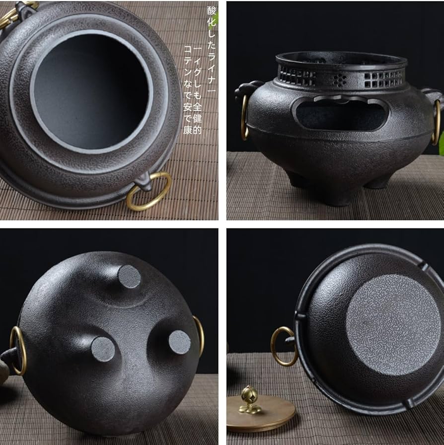 Amazon | JICOMUS急須、鬼面鋳鉄風炉茶釜、鉄風炉、茶道具、炭火茶釜